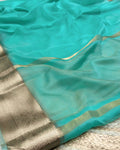 Turquoise Colour Organza Zari Border Saree