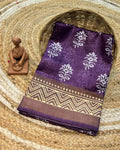Purple Colour Cotton-Blend Floral Printed Saree