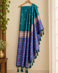 Rama Green Colour Cotton Jamdani Saree with Patola Print rich Pallu