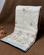 Cream Beige Colour Linen Cotton Thread work Saree