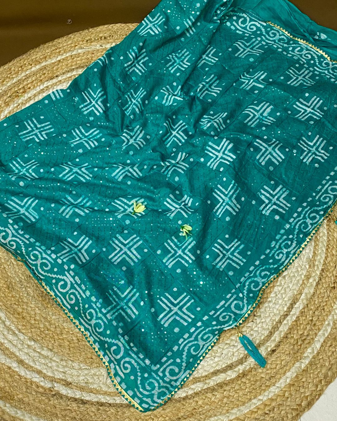 Rama Green Colour Batik Cotton Saree