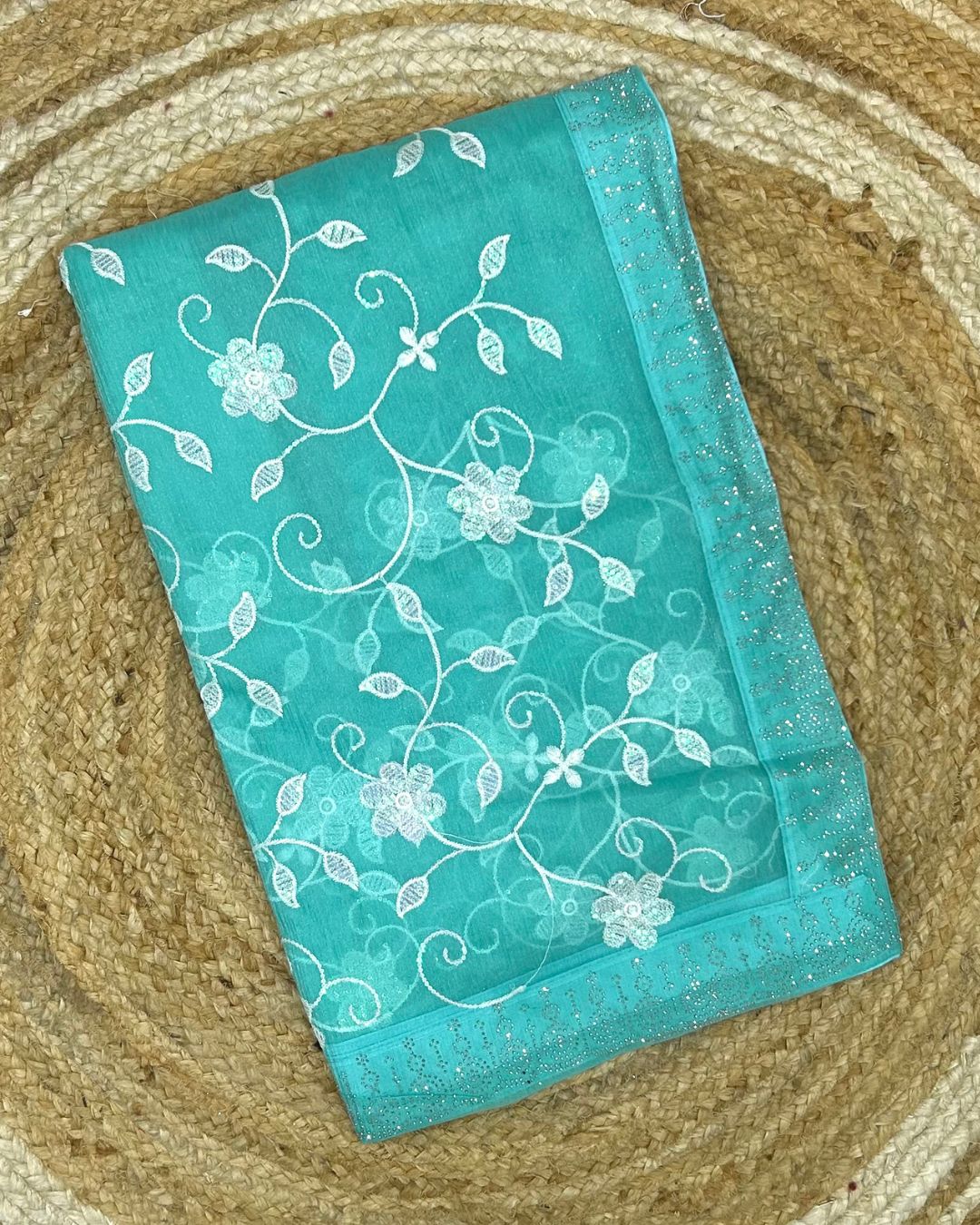 Light Turquoise Colour Twill Net Sequin Work Saree