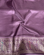 Lavender Colour Paithani Silk Saree with Multicolour Peacock Design & Rich Zari Border