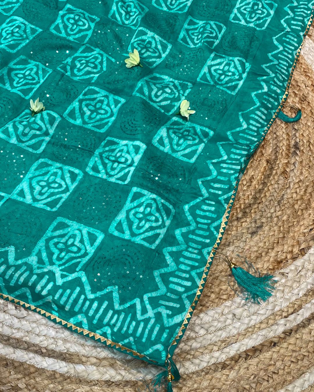 Rama Green Colour Batik Cotton Saree