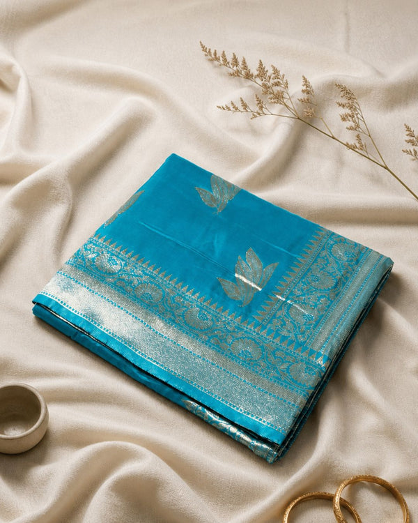 Rama Green Colour Semi Silk Saree with Golden Rich Border