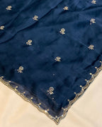 Petrol Blue Colour Fandy Silk Saree with Cut Work Border