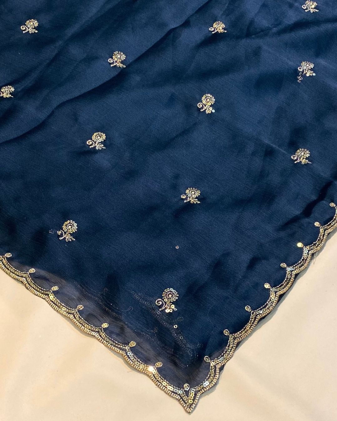 Petrol Blue Colour Fandy Silk Saree with Cut Work Border