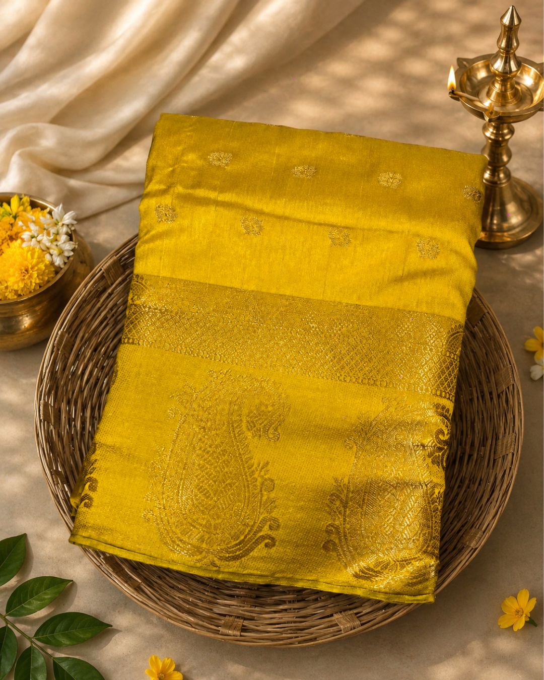 Yellow Colour Semi Silk Dual Shine Zari Saree