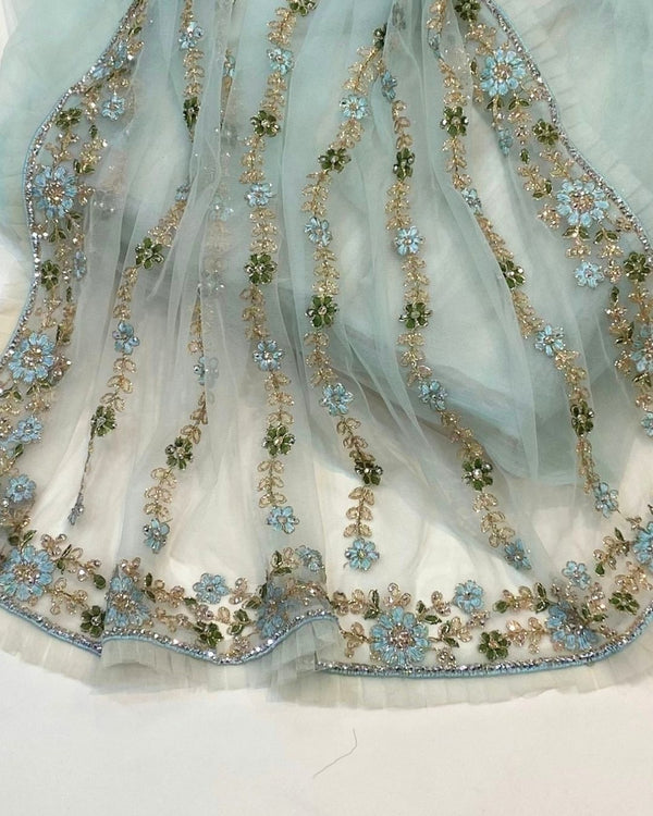 Sky Blue Colour Soft Net Stone Work Saree