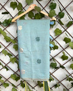 Steel Blue  Colour Muga Cotton Saree with Contrast Blouse