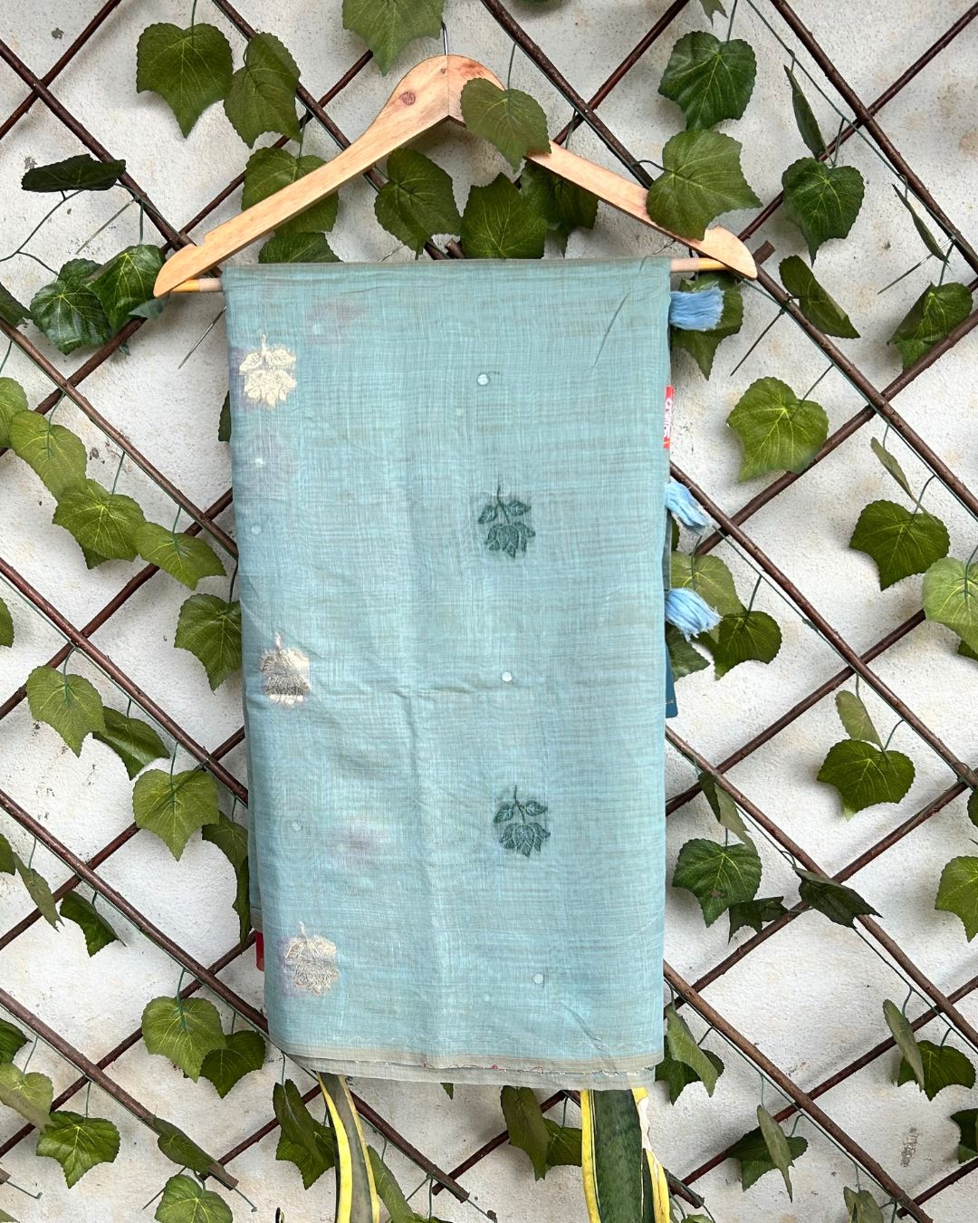 Steel Blue  Colour Muga Cotton Saree with Contrast Blouse