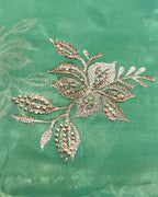Teal Green Colour Crunchy Silk Thread Work Saree