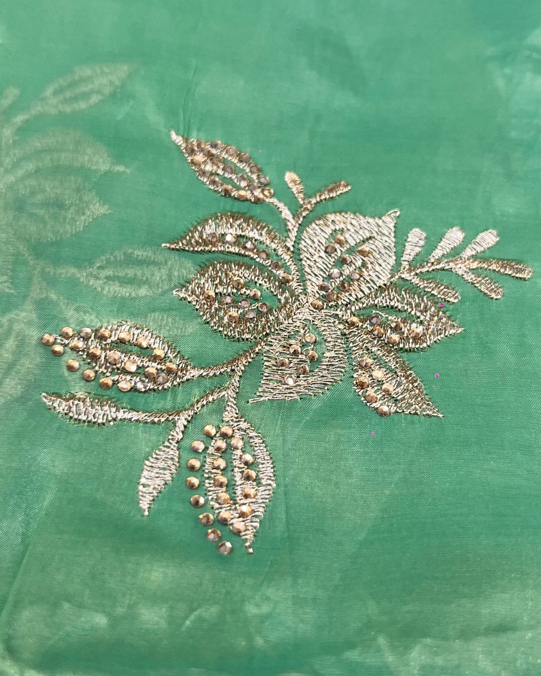 Teal Green Colour Crunchy Silk Thread Work Saree