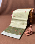 Light Mehendi Green Colour Cotton Floral Embroidery Saree