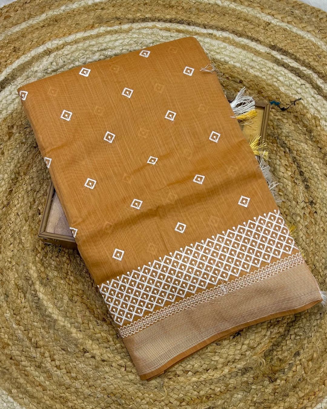 Mustard Yellow Colour Cotton Saree