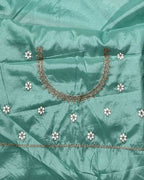 Mint Green Colour Shimmer Saree with Heavy Floral Embroidery Border