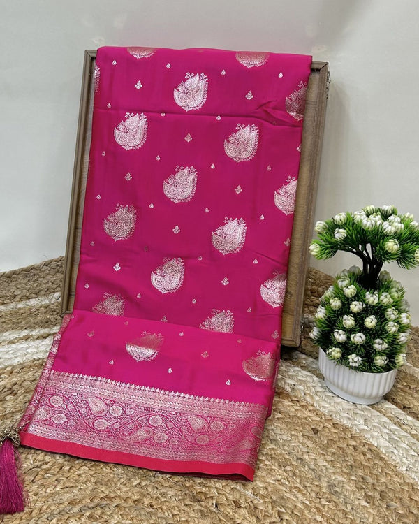 Pink Colour Soft Satin Silk Saree