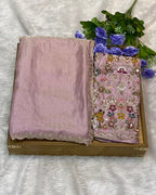 Lavender Colour Fandy Saree With Heavy work Blouse Piece