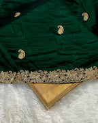 Moss Green Colour Shimmer Silk Saree with Contrast Blouse Piece