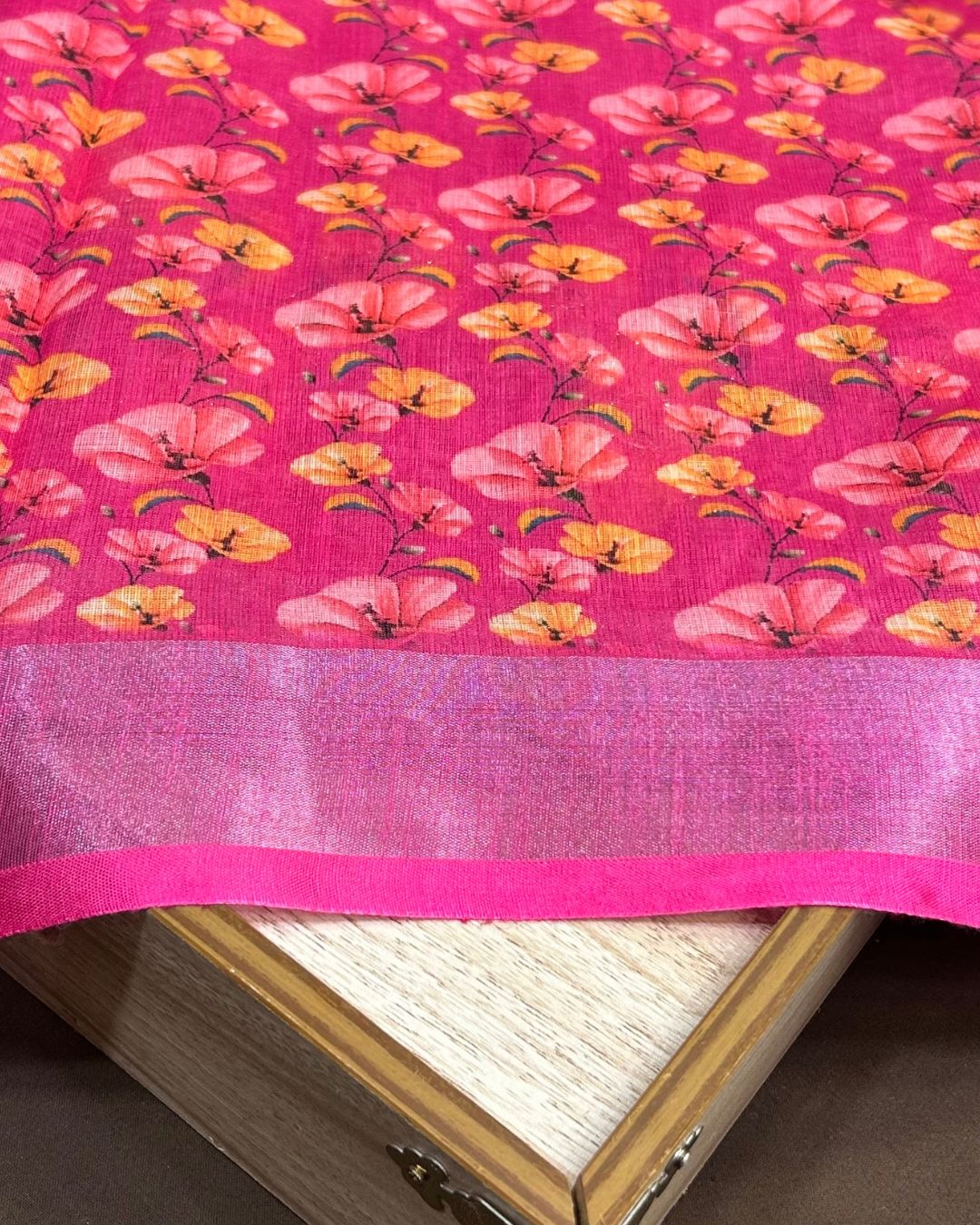 Pink Colour Linen Cotton Digital Printed Saree