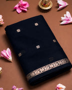 Black Colour Maheshwari Cotton Saree with Contrast Blouse