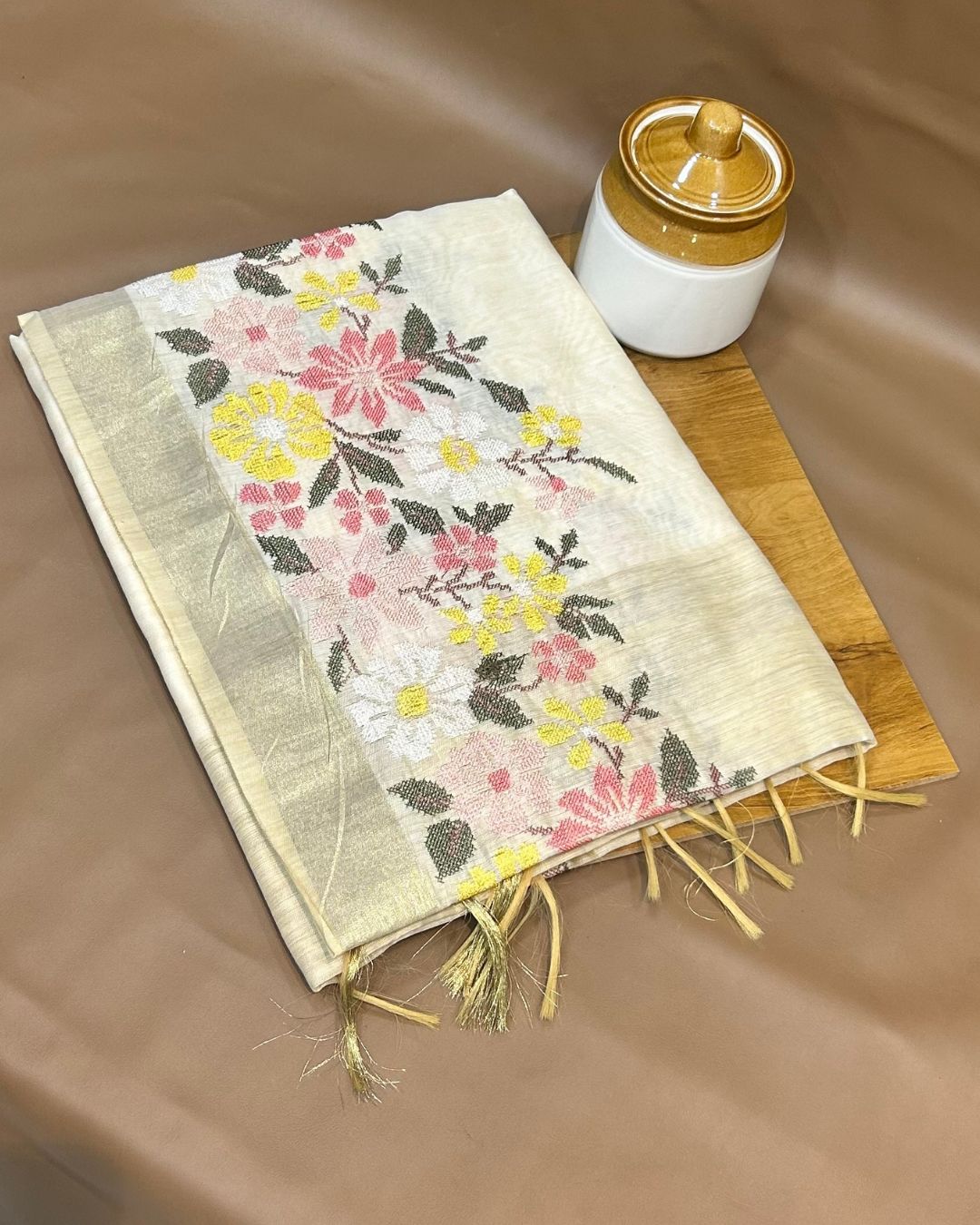 Off White Colour Cotton Saree