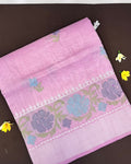 Pink Colour Cotton Floral Embroidery Saree