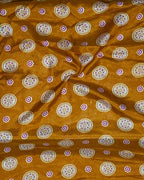 Mustard Yellow Colour Ajrakh Mirror Work Muslin Silk Saree
