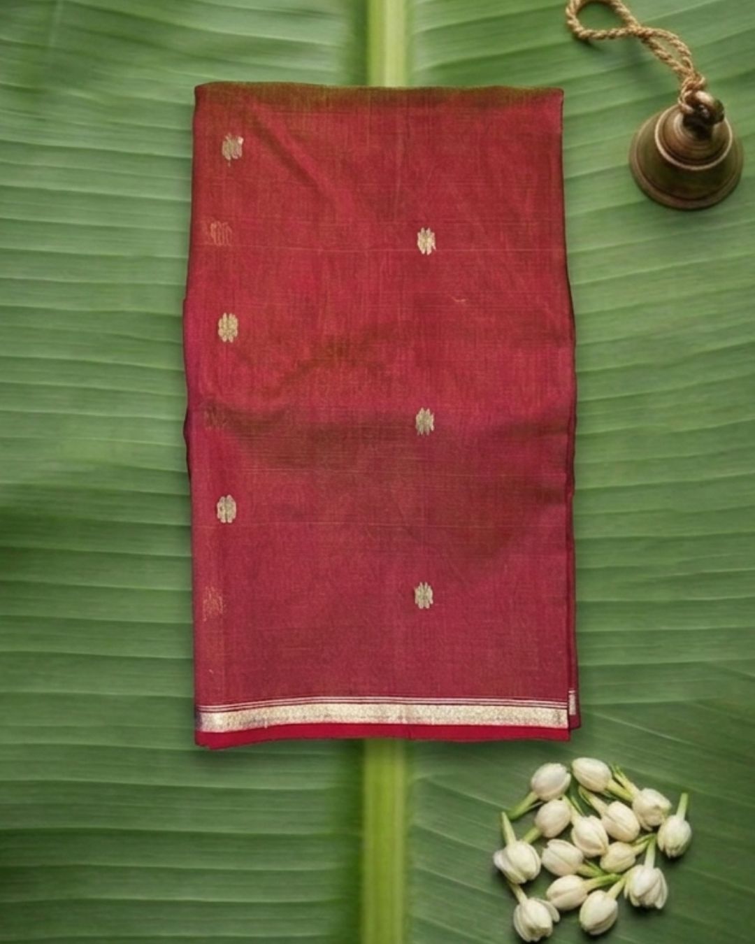 Crimson Red Colour Handloom Chanderi Saree
