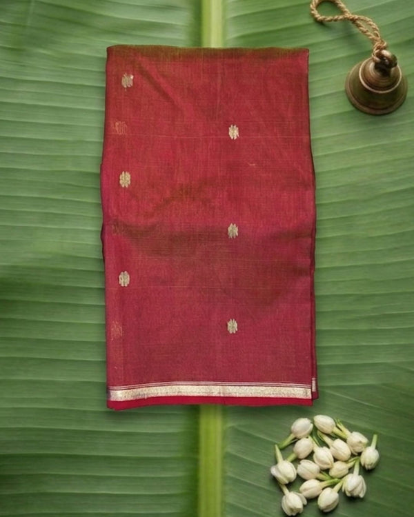 Crimson Red Colour Handloom Chanderi Saree