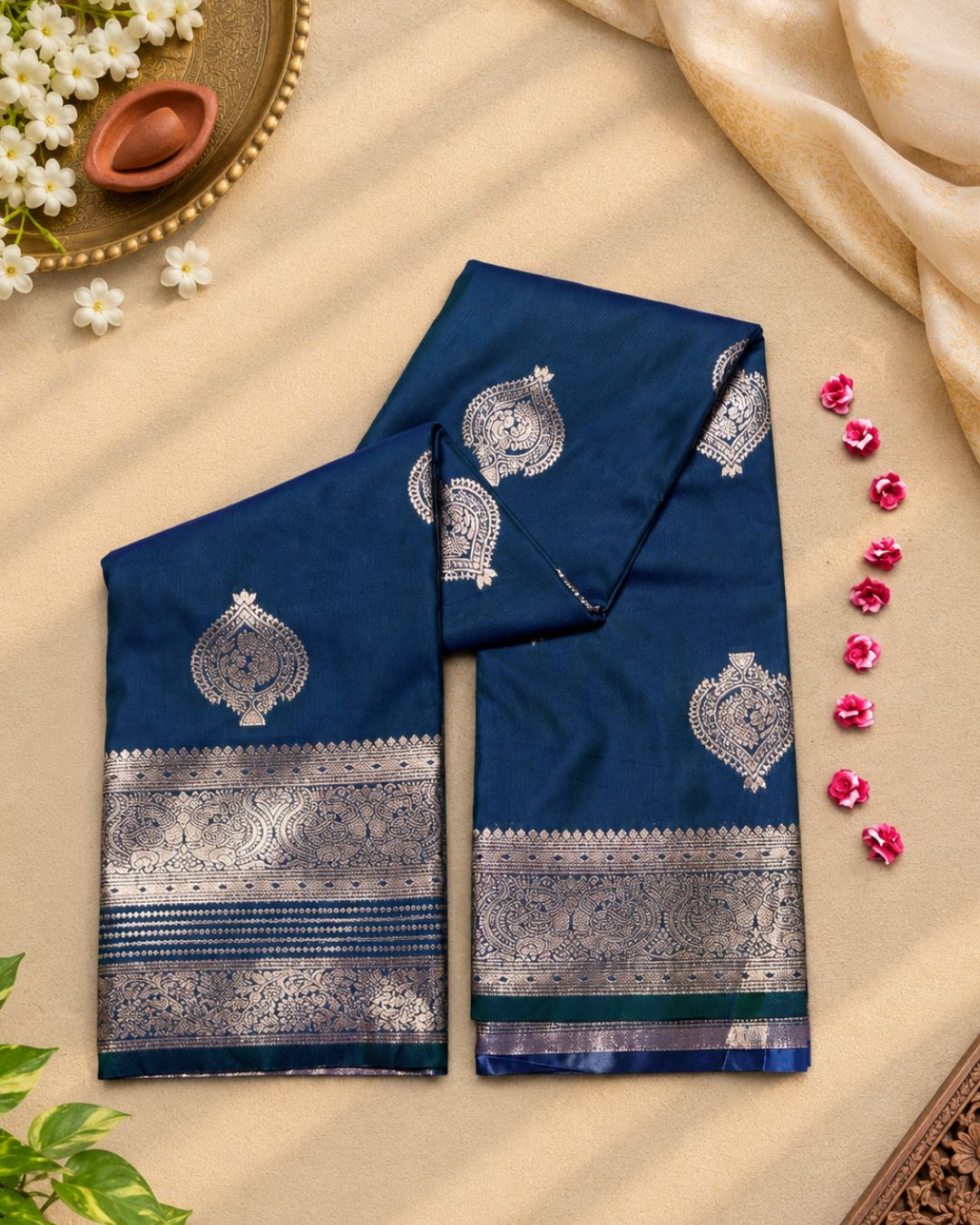 Blue Colour Semi-Silk Saree with Rich Zari Pallu