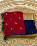 Cherry Pink Colour Vichitra Silk Saree with Contrast Blouse Piece