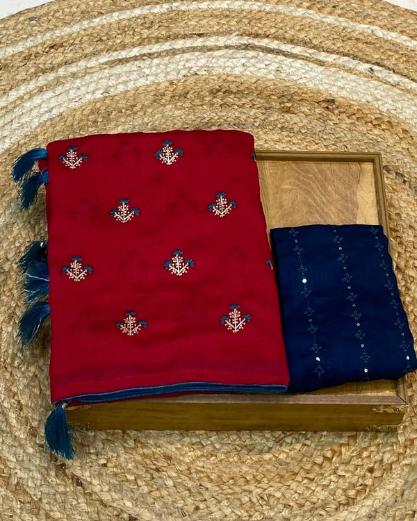Cherry Pink Colour Vichitra Silk Saree with Contrast Blouse Piece