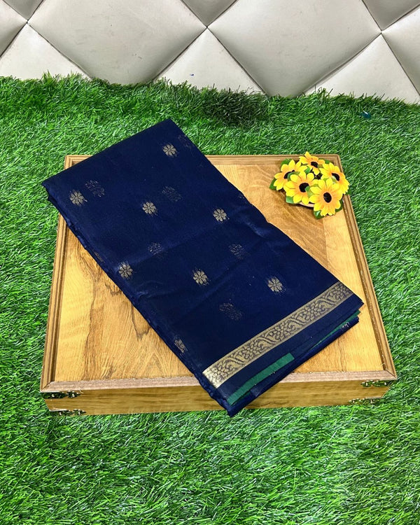 Dark Navy Blue Colour Maheshwari Cotton Saree M15186
