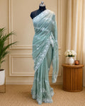 Pista Colour Shimmer Georgette Saree with Embroidery Work