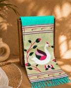 Turquoise Colour Cotton Meenakari Work Saree