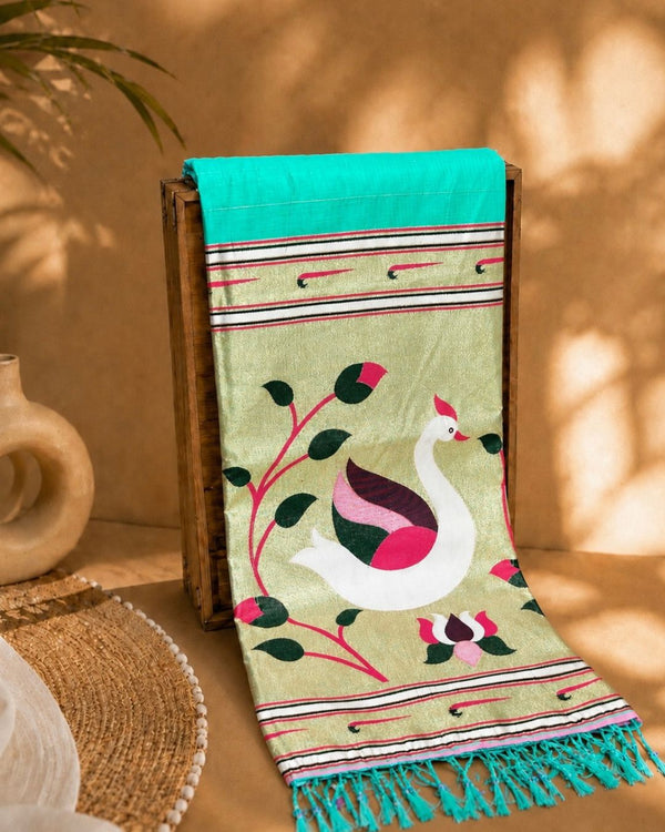 Turquoise Colour Cotton Meenakari Work Saree