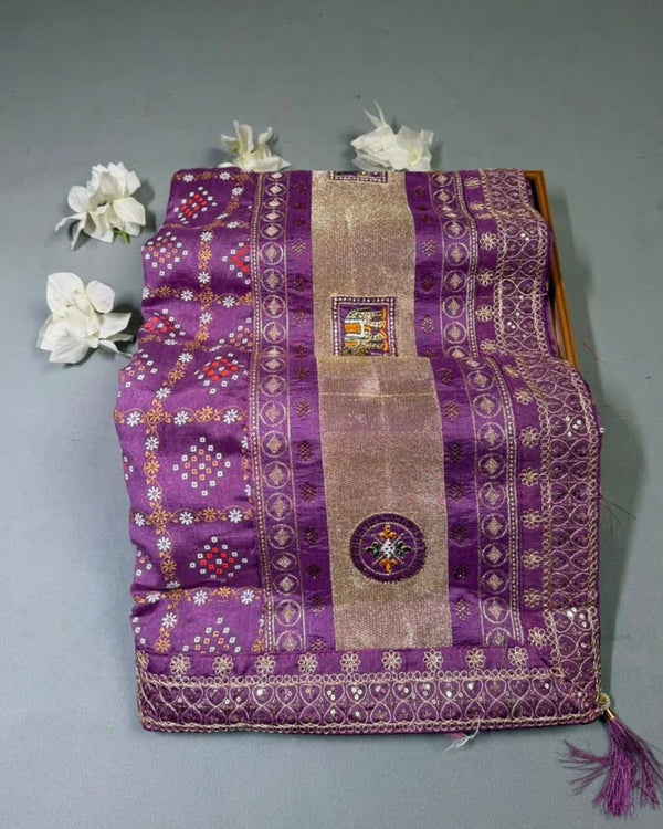 Lavender Colour Crunchy Silk Work Saree