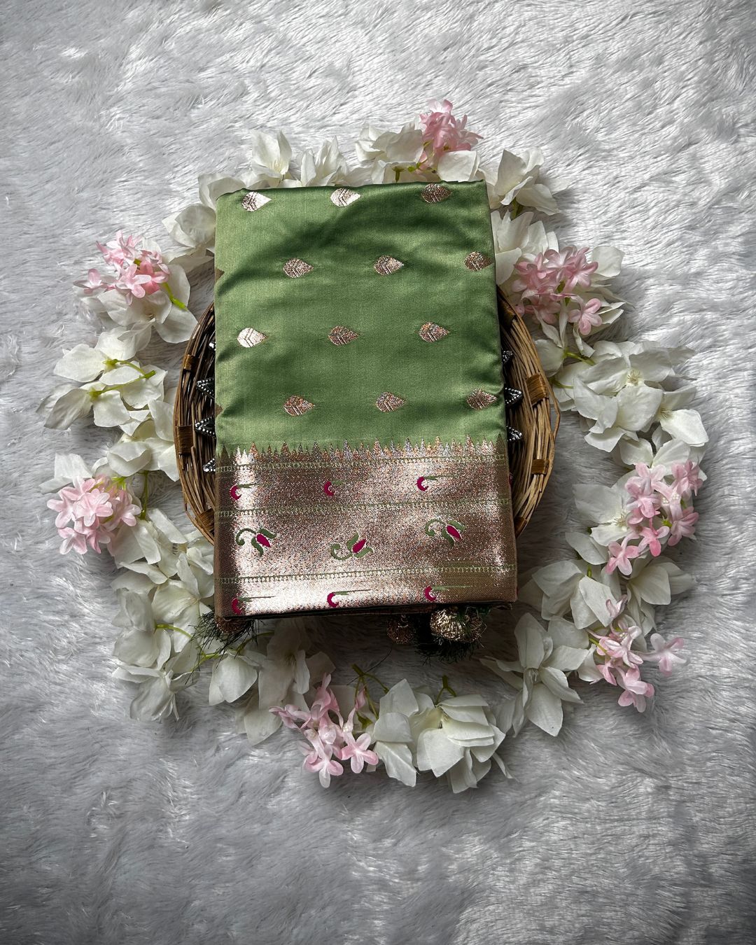 Sage Green Colour Soft Satin Silk Muniya Border Saree