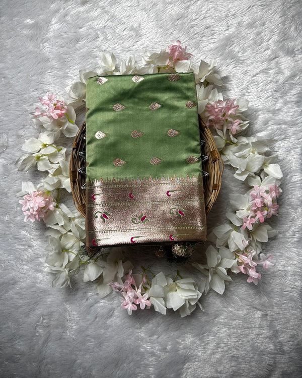 Sage Green Colour Soft Satin Silk Muniya Border Saree