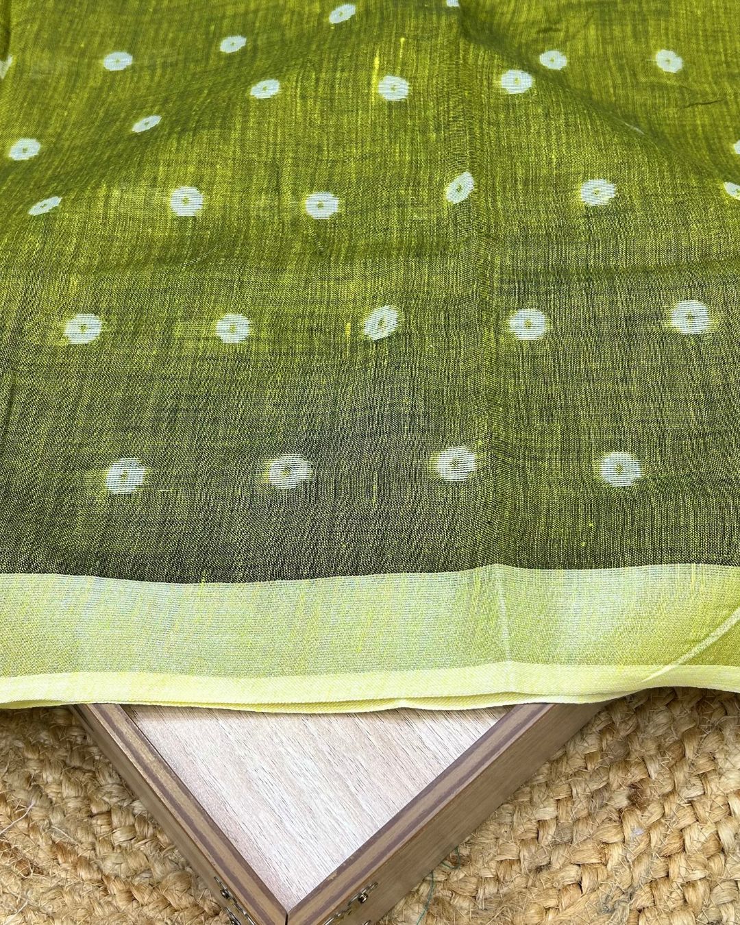 Moss Green Colour Khadi Cotton Saree