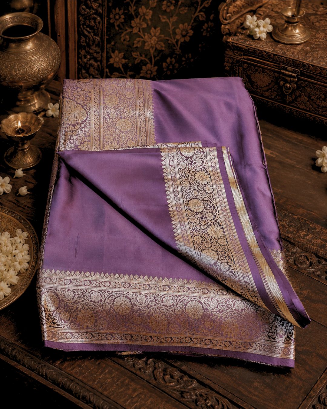 Lavender Colour Soft Satin Silk Saree