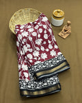 Maroon Colour Mal Cotton Kalamkari Printed Saree with Contrast Blouse