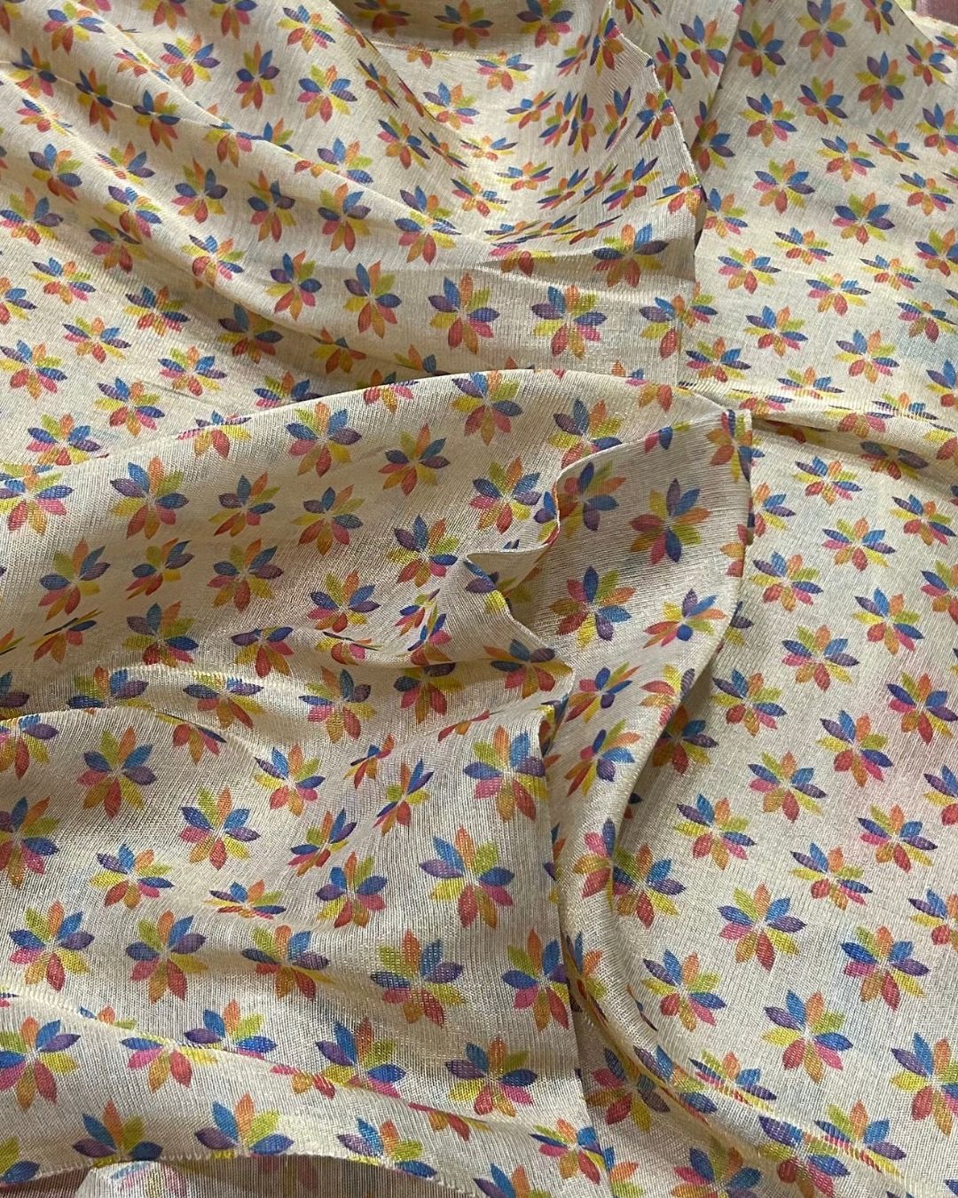 Golden Colour Cotton Tissue Saree