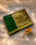 Forest Green  Colour Cotton Jamdani Saree with Sequin Work