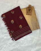 Maroon Colour Katha Work Cotton Saree