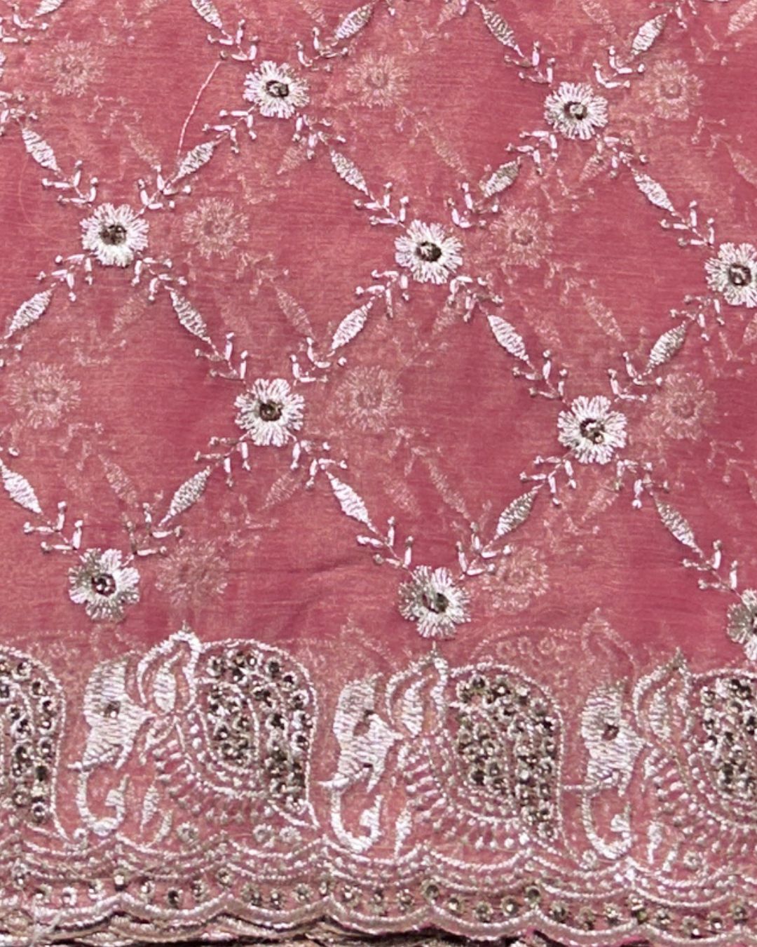 Gajri Pink Colour Shimmer Chiffon Saree with Embroidery Work
