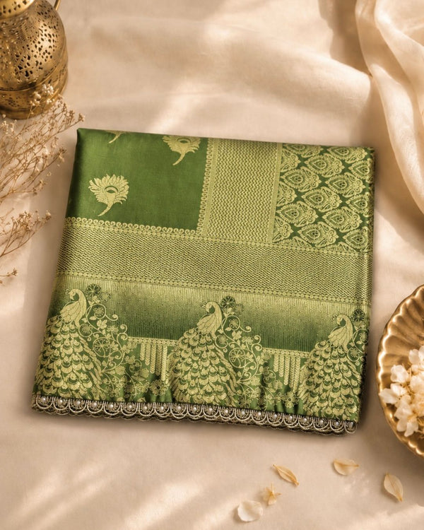 Moss Green Colour Soft Silk Saree With Moti Border