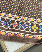 Brown Colour Chinnon Silk Mirror Work Saree