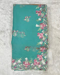 Teal Green Colour Crunchy Silk Thread Work Saree